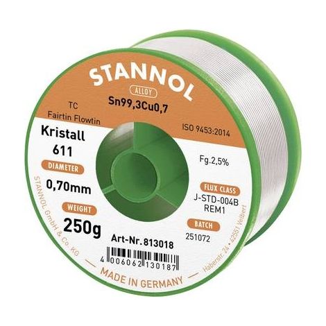 Stannol Kristall 611 Estaño para soldar sin plomo 1,0 mm 250 g