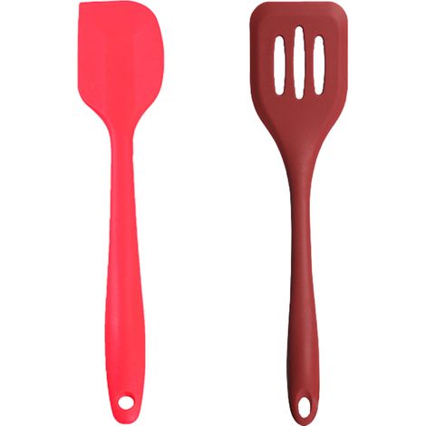 Spatule En Silicone - Ensemble De 2 Ustensiles De Cuisine Antiadhésifs Pour Poêles Et Casseroles - Manche En Bois Avec Crochet De Suspension - 2 Pièces (1/5)
