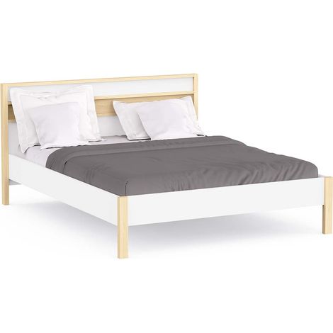 Lit 2 places couchage 160x/200 couleur Blanc / Chêne clair - Largeur 171,9 x Profondeur 207,3 x Hauteur 95 cm (1/5)