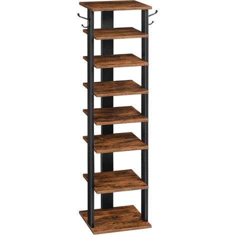 Étagère à Chaussures à 8 Niveaux, Meuble à Chaussures, Rangement des Chaussures, Gain de Place, Stable, pour Entrée, Salon, Chambre, Marron Rustique et Noir (1/5)