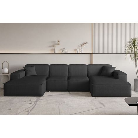Wohnlandschaft Sofa U-Form CELES PREMIUM XS in Stoff Scala Schwarz (1/3)