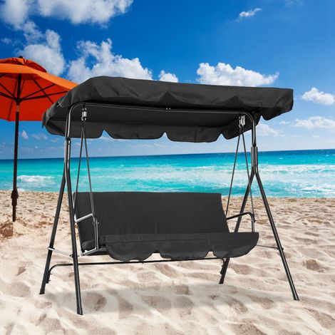 Toile d'ombrage imperméable pour balançoire de jardin double, 142 x 120 x 18 cm, noire (1/5)