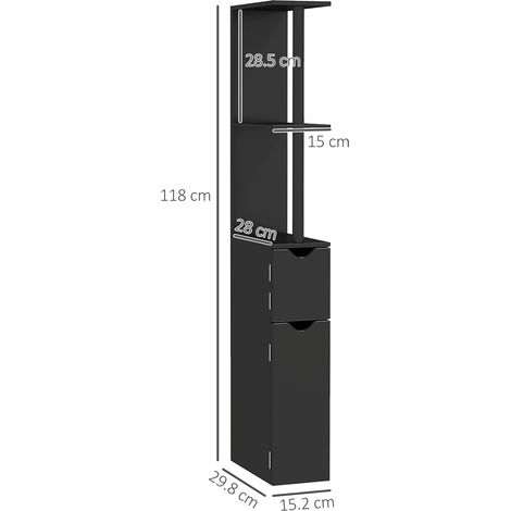 Étagère de rangement de salle de bain en forme de colonne (avec 2 étagères et 2 placards), armoire haute gain de place (15,2 x 29,8 x 118 cm), noire (1/5)