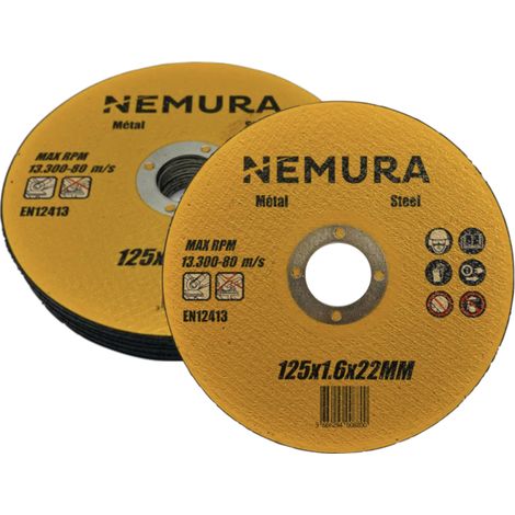 Lot de 10 disques à tronçonner 125mm pour le métal (125 X 1.6 X 22.2MM)