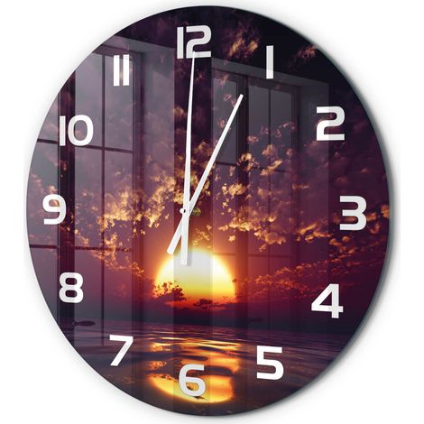 Horloge Murale Ronde Design Original Verre Silencieuse Déco Maison Coucher du soleil fi 60 cm (1/5)