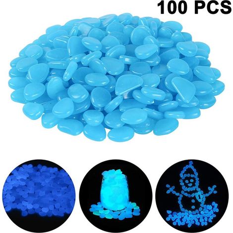 Lot de 100 galets phosphorescents pour jardin, pierres lumineuses pour la décoration intérieure et extérieure, pelouse, aquarium, allée, chemin, allée carrossable, chemin d'accès, solaire (1/4)