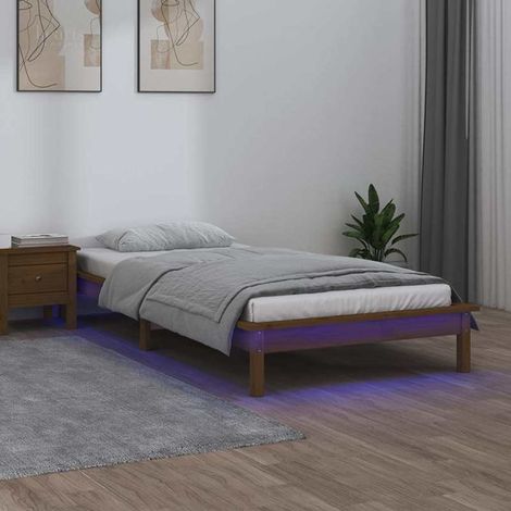 Teenpull – Massivholzbett mit LEDs Honigbraun 90x190 cm (1/5)
