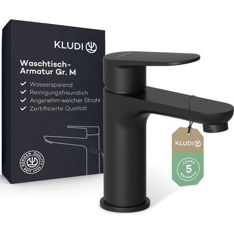 robinet de lavabo avec bonde à tirette, hauteur de bec 95 mm, robinet de salle de bain économiseur d'eau noir mat taille M, cartouche en céramique, mitigeur lavabo avec tuyaux de