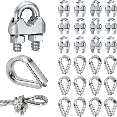 Serre-Câbles M6 Inox 304, 12 Pièces avec 12 Cosses Cœur Accessoires argentés pour former et protéger des boucles sur câble métallique, corde à linge ou installations de jardin. (1/5)