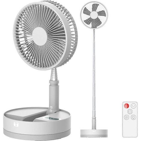Ventilateur de bureau/sur pied portable avec télécommande, 4 vitesses, rétractable, 7200 mAh, blanc (1/4)
