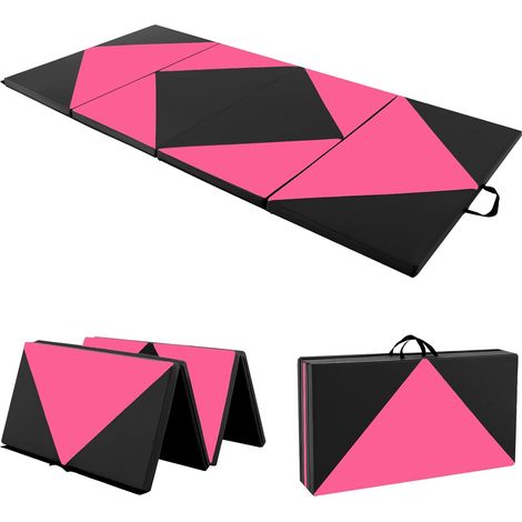 COSTWAY Weichbodenmatte klappbar, Gymnastikmatte tragbar, Yogamatte Turnmatte Klappmatte Fitnessmatte 240 x 120 x 5 cm Rosa + Schwarz