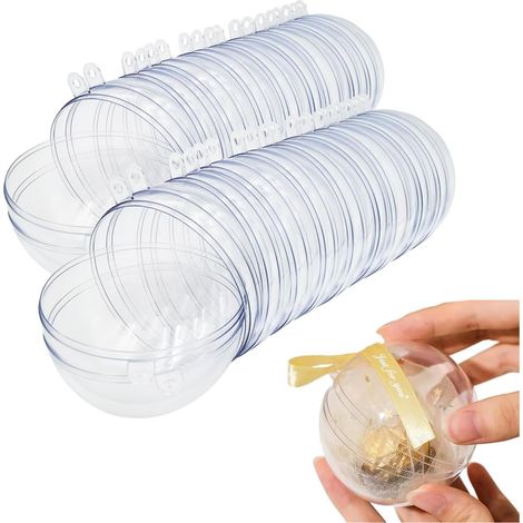 20 durchsichtige, befüllbare Christbaumkugeln – 80 mm / 3,15 Zoll, aus transparentem, verdicktem Kunststoff, kugelförmig, vorgefertigt, für Weihnachtsbaumschmuck und festliche Hauspartys (8 cm) (1/5)