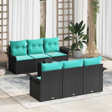 vidaXL Ensemble de canapé de jardin 7 pcs Noir et turquoise (1/5)
