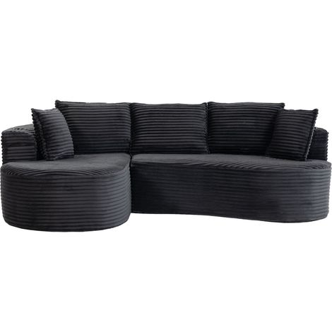 Canapé incurvé en velours côtelé avec porte-gobelets et rangement latéral, mousse haute densité, 250x152x82 cm, couleur velours (1/5)
