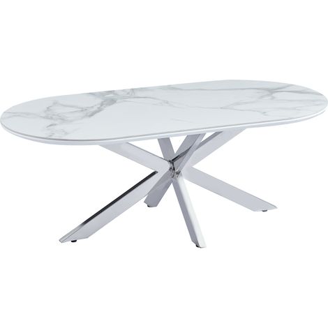 Table basse MANON Chrome & Céramique Marbre Blanc 120x60 cm (1/5)