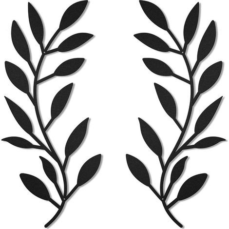Lot de 2 feuilles d'arbre en métal pour décoration murale en fer forgé au-dessus du lit, salon, décoration extérieure (noir) (1/5)