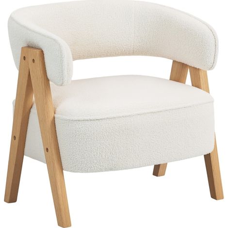 Poltrona imbottita moderna bianca con gambe in legno e struttura metallica HOMVRA (1/4)