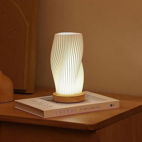 Lampe de Chevet avec Base en Bois, Lampe de Chevet à Intensité Variable 12 Voies avec Abat-jour en PLA pour Salon ramadan (1/4)