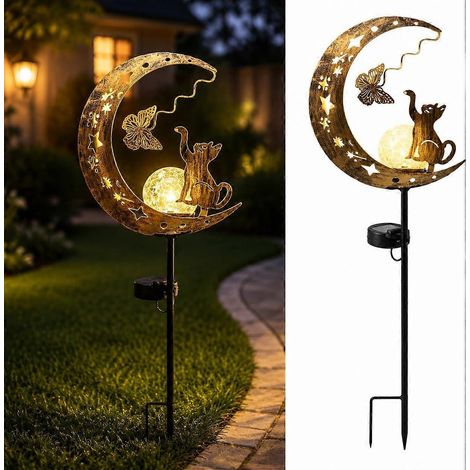 Lampe solaire jardin demi-lune étanche motif colibri et lune déco extérieure chat papillon éclairage allée terrasse pelouse (1/5)