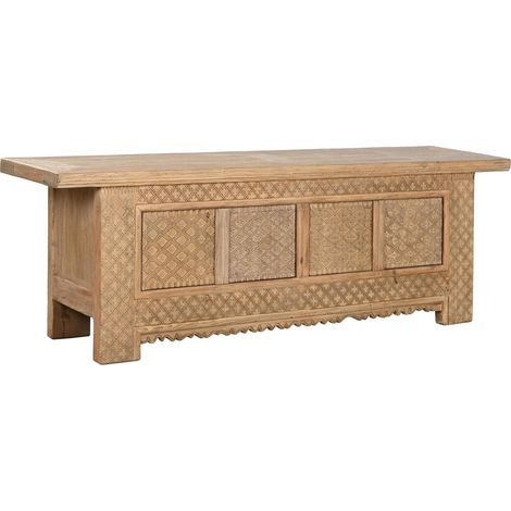 Meuble TV sculpté en bois d'orme massif finition naturelle - orme naturel sculpté clair (1/5)