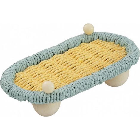 Woven tray with lightweight wooden legs, blue and yellow design without beads, blue and yellow – without beads (1/5)
