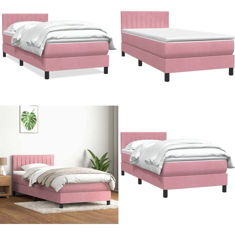 vidaXL Boxspringbett mit Matratze Rosa 80x220 cm Samt (1/5)
