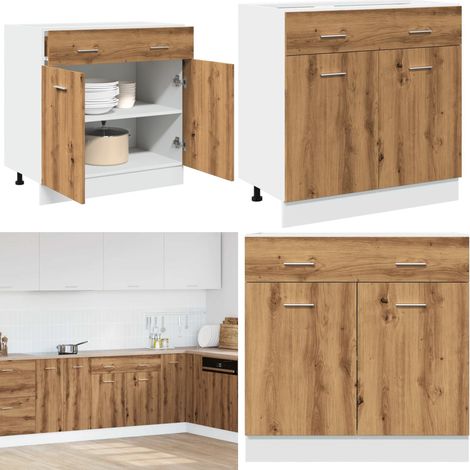 Cajón bajo "Lyon" roble artesanal, 80x46x81,5 cm, madera de ingeniería - Cajón cocina - Almacenamiento cocina