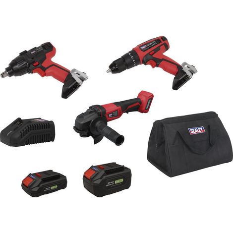 Sealey CP20VCOMBO1EU 3 x SV20 Cordless Power Tool Kit 20V Euro Plug 2 Batteries