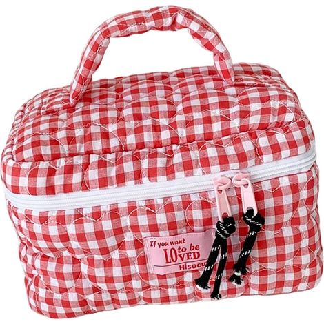 Trousse de maquillage matelassée de grande capacité avec poignée de transport pour les produits de toilette de voyage Grande capacité, rose rouge, Classique (1/4)