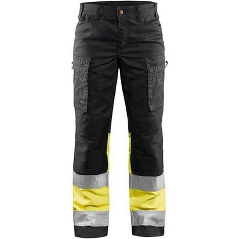 Pantalon de travail stretch haute visibilité femme 7161 - Noir/Jaune fluo 2XL - FR(50) - SE(C48) - Courtes