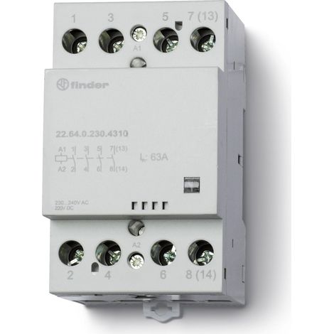 Contacteur modulaire 3NO + 1NC 63A 110 à 125V AC DC AgSnO2 indicateur méca FINDER 226401204710PAS