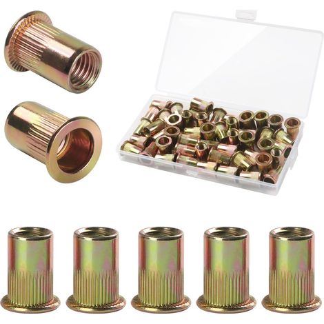 50 Pièces M8 écrous à Sertir, En Acier Au Carbone Galvanisé écrou Insert Riveter Manchon, Ronds Aveugles Insers Fileté Riveteuse, écrous à Rivets Flat Head Threaded Rivet Nuts (1/5)