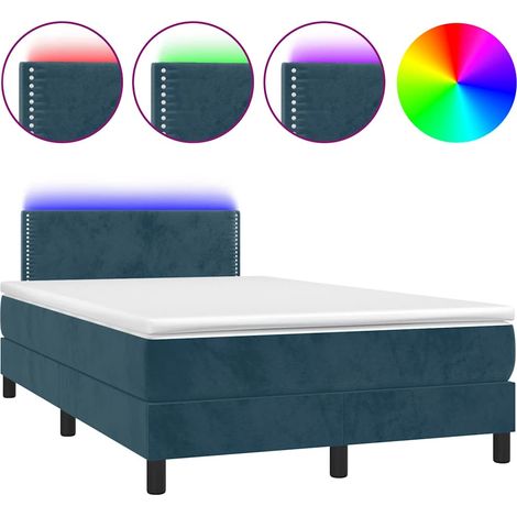 Lit double  Lit adulte  Sommier à lattes de lit avec matelas LED bleu foncé 120x190 cm