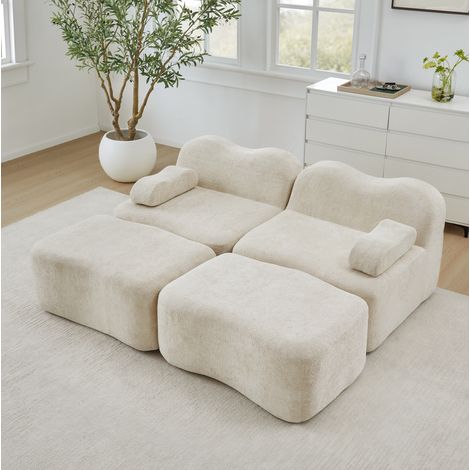 FloraGrace canapé modulaire 2 places, format évolutif, velours beige, sans cadre, pour salon et appartement (1/5)