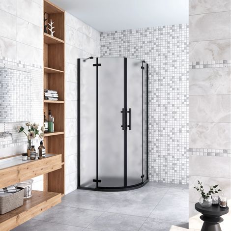 80x80x195cm Box Doccia Semicircolare Apertura Battente Vetro 6 mm Temperato Satinato Anticalcare con 2 Barre Stabilizzatrici Telai in Nero Opaco (1/5)