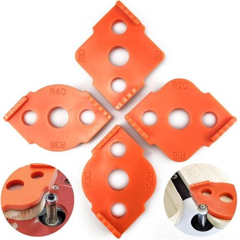 4-teiliges Radius-Frässchablonen-Schärfwinkelmessgerät für Holzbearbeitungswerkzeuge, abgerundete Ecken R5 R10 R15 R20 R25 R30 R35 R40 (Orange)