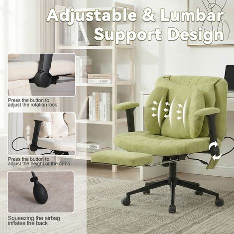 Chaise de bureau pivotante verte avec repose-pieds, hauteur réglable, accoudoirs et roulettes, charge 150 kg (1/5)