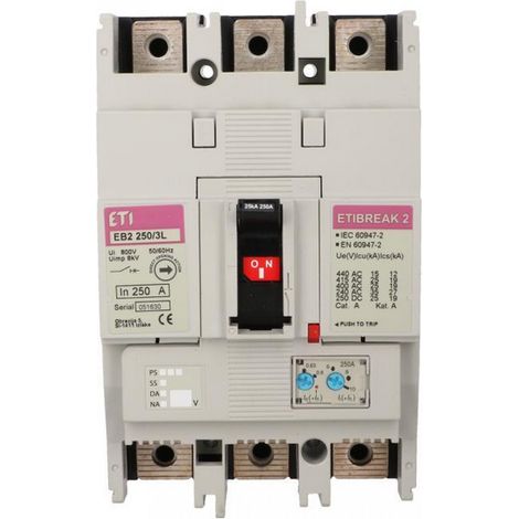 Interruptor autom谩tico compacto 3P 250A 25kA /disparo termomagn茅tico/ EB2 250/3L 004671073
