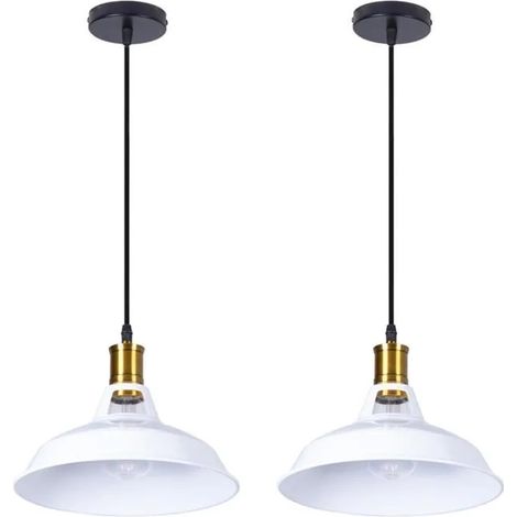 U-DO 2Pcs Lustre Suspension en Métal Blanc style Contemporain E27 27CM pour Chambre Bar Couloir (1/4)