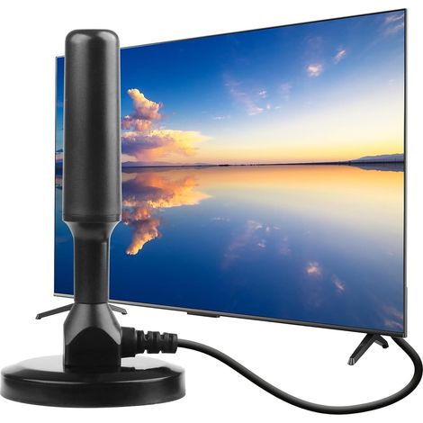 Antenne TV Intérieur Puissante, Antenne TV TNT HD avec DVB-T/DVB-T2 avec Base Magnétique 3M de Câble Coaxial Réception 360° pour Tous Les Numérique HD Intelligent téléviseurs 1080P 4K Chaînes (1/5)