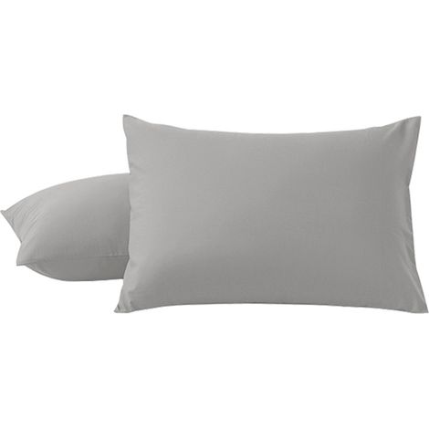 Funda de almohada 100% algodón 50x70cm (2 unidades), rectangular, de algodón jersey puro de 120 g/m², duradera e hipoalergénica, color gris claro. (1/4)