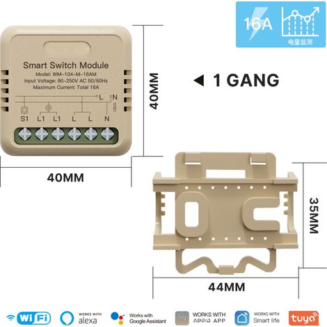 Interruptor WiFi inteligente de 40x40x18 mm, controlado por la aplicación Smart Life, relé de 16 A, temporizador, compatible con Google Home. (1/5)