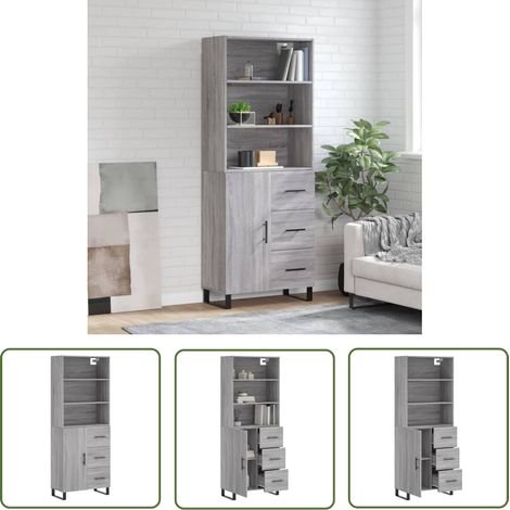 The Living Store Highboard Grau Sonoma 69,5x34x180 cm Holzwerkstoff - Sideboard - Hochschrank - Wohnraumgestaltung - Aufbewahrungslösung - Grau (1/5)