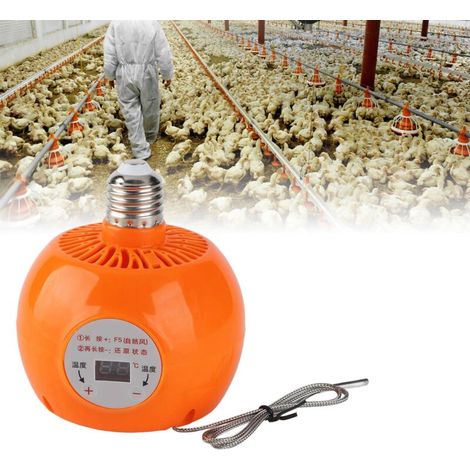 Intelligente E27 150W Wärmelampe, integrierter Thermostat (25-32°C), Ventilator, Speicherfunktion nach Stromausfall, für Kaninchen/Ziegen/Hühner