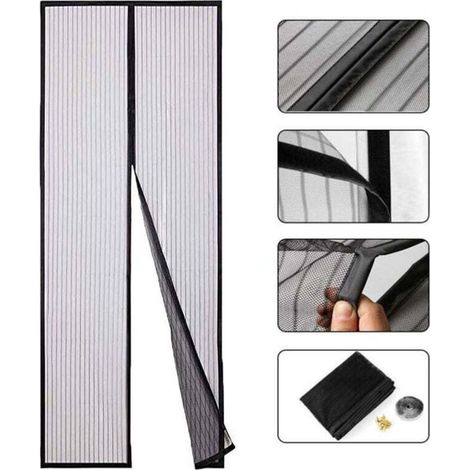 Magnetische Fliegengittertür nach Maß, 100 x 210 cm (39 x 83 Zoll), magnetische Fliegengittertür, automatisches Schließen, haustierfreundlich, für Flurtüren, Schwarz (1/4)