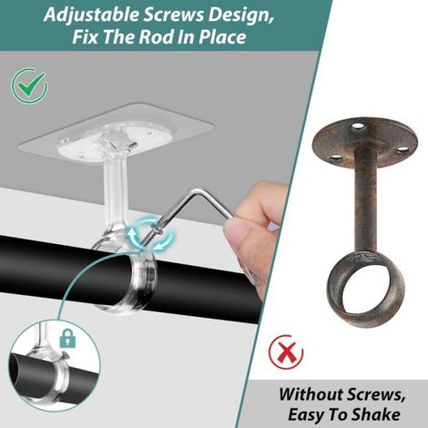 Lot de 6 supports de tringle à rideau autocollants, fixation plafond sans perçage, pour barre 20-32 mm transparent (1/5)