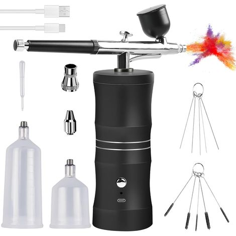 Kit aérographe avec compresseur, 34 PSI avec buse de 0,4 mm, pistolet pulvérisateur sans fil rechargeable pour graffitis, tatouages, ongles, maquillage, décoration de gâteau (1/5)
