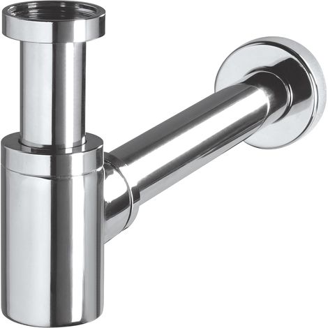 Designer brass washbasin siphon, chrome-plated, wall drain pipe [chrome-plated copper] (1/5)
