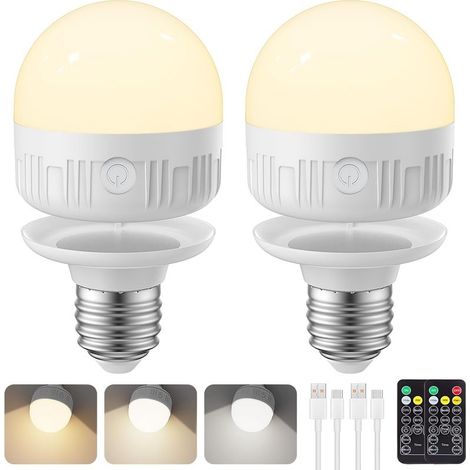2er-Pack E26-Akku-Glühbirnen mit Fernbedienung, 5 W, 350 lm, 2000 mAh, magnetische Akku-Glühbirnen, 3 Farbtemperaturen, Timer, Dimmer für kabellose Lampen (1/5)