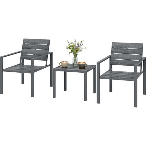 3-teiliges Gartenset mit 2 Gartenstühlen und Couchtisch, aus HDPE und Metall, anthrazitgrau (1/5)